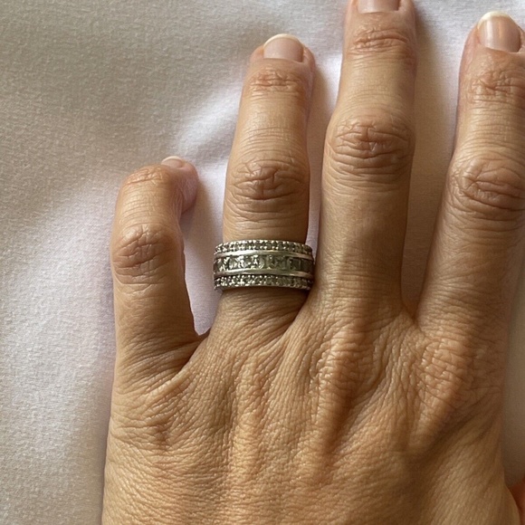 Ladies Eternity Band Size 5, Princess and Round CZs in Sterling Silver - Picture 7 of 7